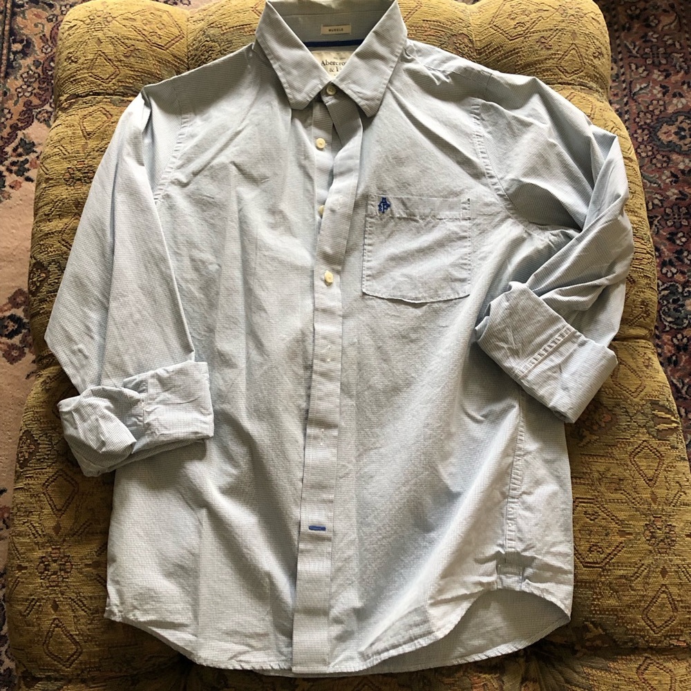 Abercrombie & Fitch Men's Button-down Shirt XL Blue and White Small Check